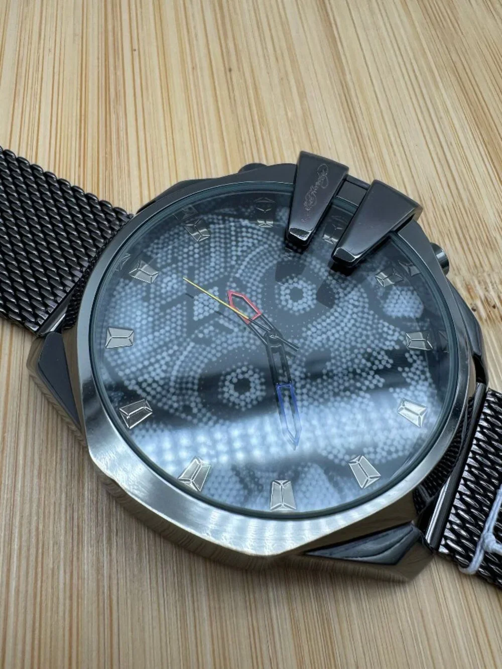 Ed Hardy Men's Skull Gunmetal Mesh Bracelet Watch 53mm Analog Quartz Wristwatch